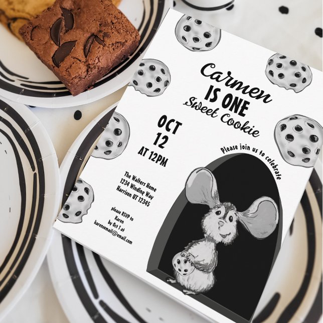 Cookie Mouse First Birthday Invitation (Creator Uploaded)
