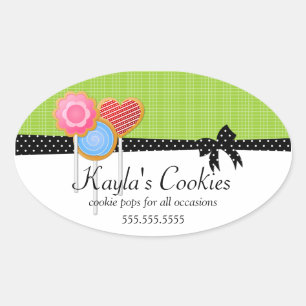 Cookie Pops Green Bakery Oval Sticker