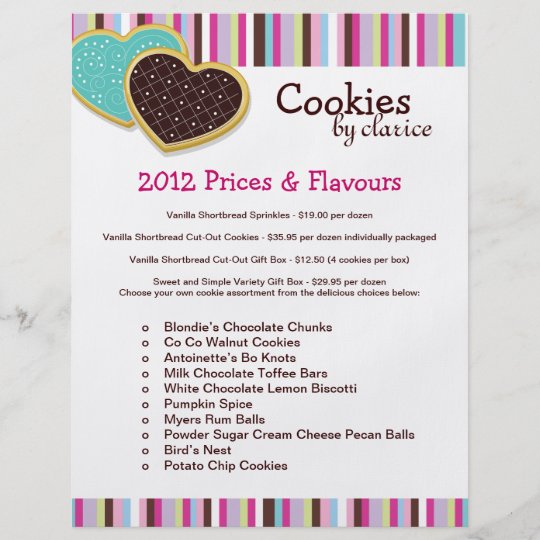 Cookie Price List Template