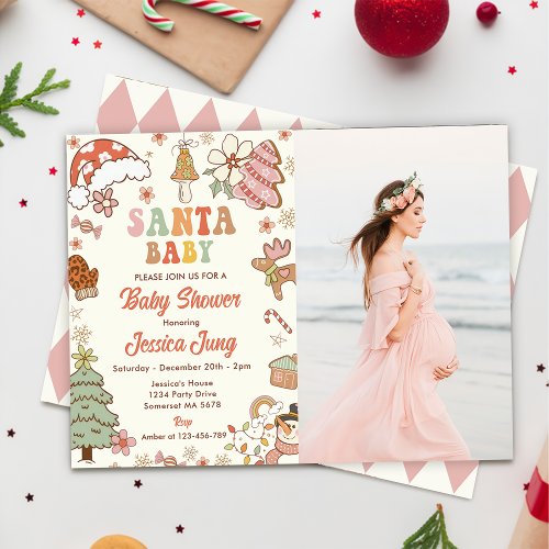 Cookie Santa Baby Christmas Baby Shower Photo Invitation