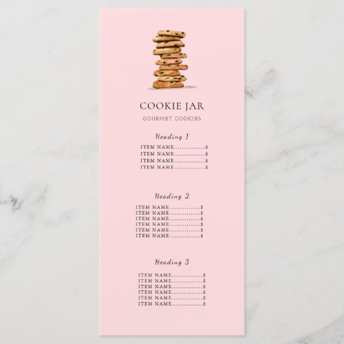 Cookie shop price list Menu Card Pink