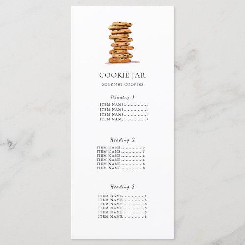 Cookie shop price list Menu Card White