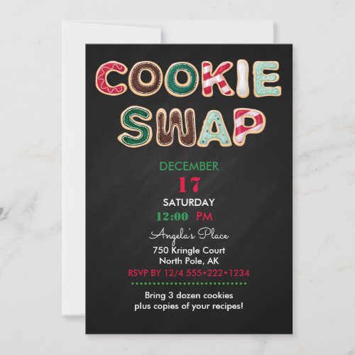 Cookie Swap Christmas Cookies Red Green Chalkboard Invitation