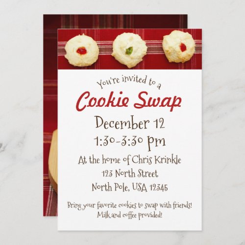 Cookie Swap Red Plaid Thumbprints Invitation