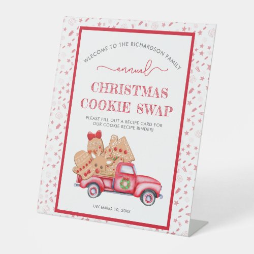 Cookie Swap Red Truck Gingerbread Welcome  Pedestal Sign
