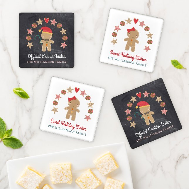 Cookie Taster Sweet Holiday Wishes Gingerbread Man Coaster Set (In Situ)