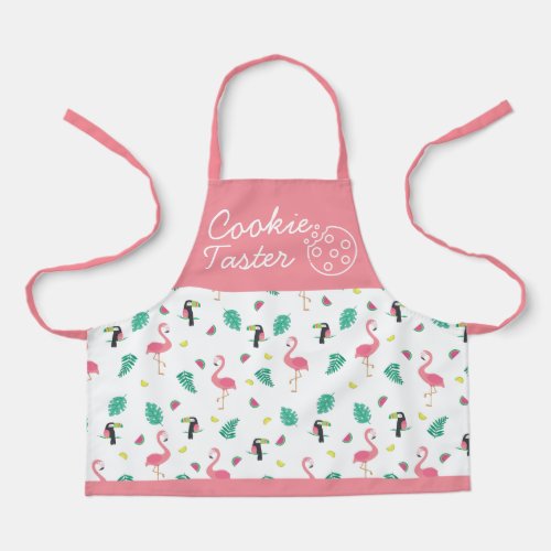 Cookie taster tropical leaves pink flamingo kids apron