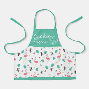 Cookie taster tropical leaves pink flamingo kids apron
