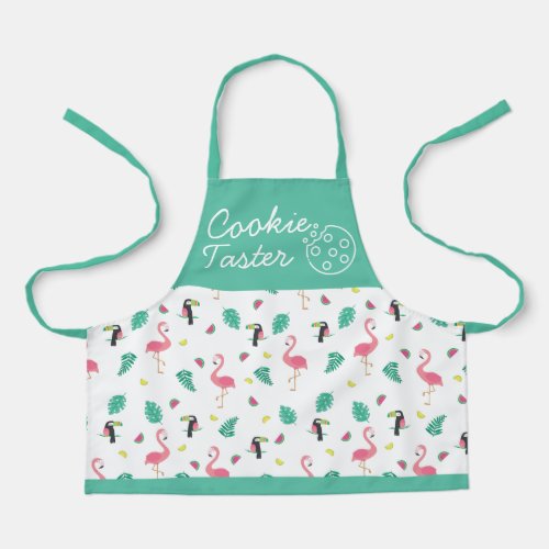 Cookie taster tropical leaves pink flamingo kids apron