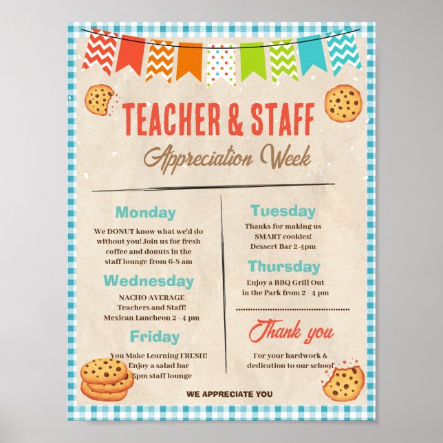 Cookie Teacher Appreciation Week Itinerary Poster (Front)