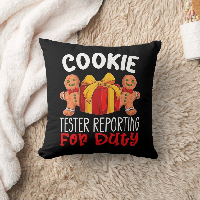 Cookie Tester Reporting For Duty Funny Christmas Throw Pillow (Blanket)
