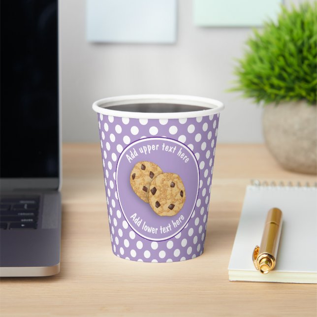 Cookie Time Your Text on cute dotted light purple Paper Cups (Insitu)