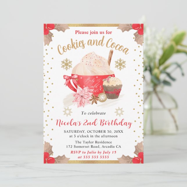 Cookies and Cocoa 2nd Birthday Invitation (Standing Front)