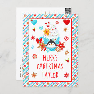 Cookies and Cocoa Blue Merry Christmas Holiday Postcard