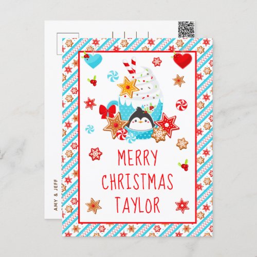 Cookies and Cocoa Blue Merry Christmas Holiday Postcard