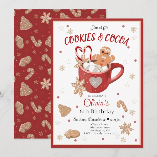 Cookies and Cocoa Christmas Birthday Invitation (Front/Back)