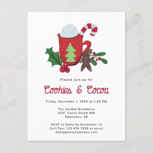 Cookies and Cocoa Christmas Holiday Party Cute  Postcard