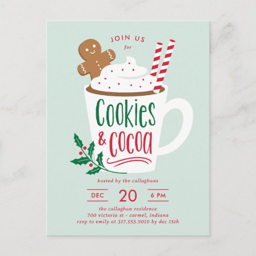 Cookies and Cocoa Christmas Invitation Postcard