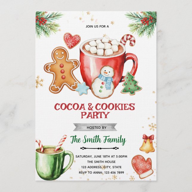 Cookies and Cocoa Christmas Party Invitation (Front)