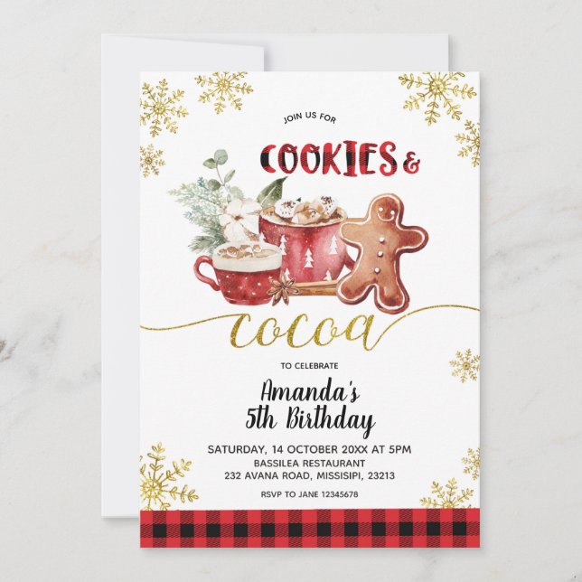 Cookies and Cocoa Christmas Winter Birthday Invitation (Front)