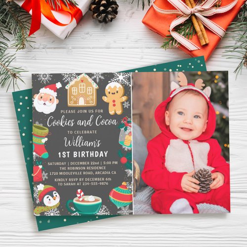 Cookies and Cocoa Gingerbread Kids Birthday Photo Invitation