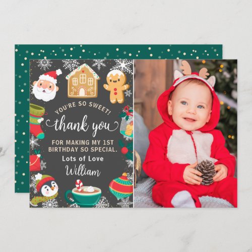 Cookies and Cocoa Gingerbread Kids Birthday Photo Thank You Card