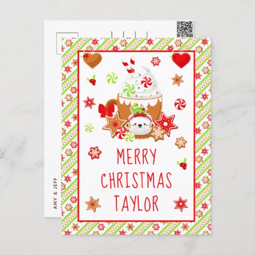 Cookies and Cocoa Green Merry Christmas Holiday Postcard