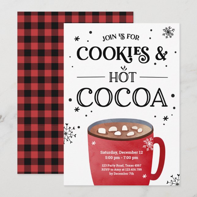 Cookies and Cocoa Holiday Christmas Hot chocolate Invitation (Front/Back)