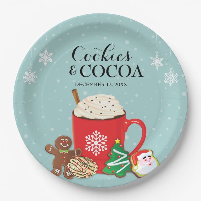 Cookies and Cocoa Holiday Christmas Party Paper Plates (Front)