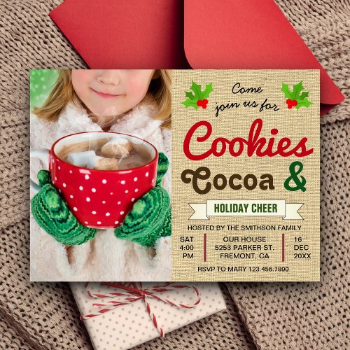 Cookies and Cocoa  Hot Chocolate Christmas Party Invitation