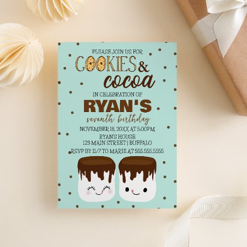Cookies and Cocoa Kawaii Birtday Invitation