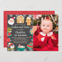 Cookies and Cocoa Kids Christmas Birthday Photo Invitation