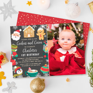 Cookies and Cocoa Kids Christmas Birthday Photo Invitation