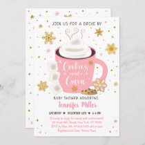 Cookies and Cocoa Pink Gold Drive By Baby Shower Invitation
