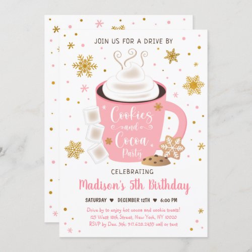 Cookies and Cocoa Pink Gold Drive By Birthday Invitation