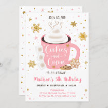 Cookies and Cocoa Pink Gold Winter Birthday Invitation
