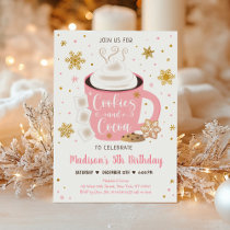 Cookies and Cocoa Pink Gold Winter Birthday Invitation