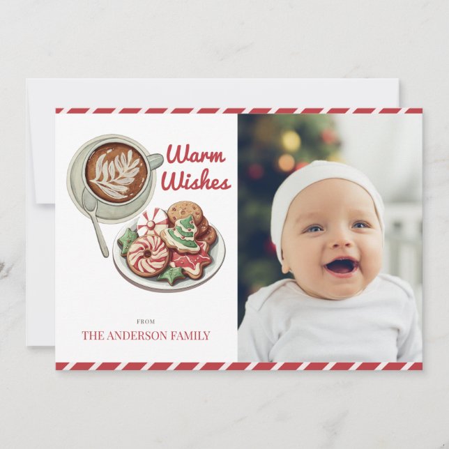 Cookies and Cocoa Red Christmas Photo Holiday Card (Front)