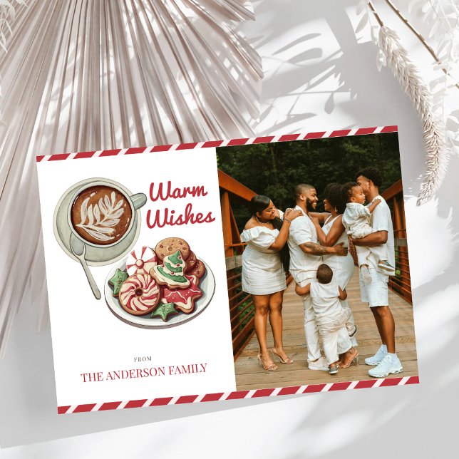 Cookies and Cocoa Red Christmas Photo Holiday Card (Creator Uploaded)
