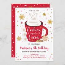 Cookies and Cocoa Red Gold Winter Birthday Invitation