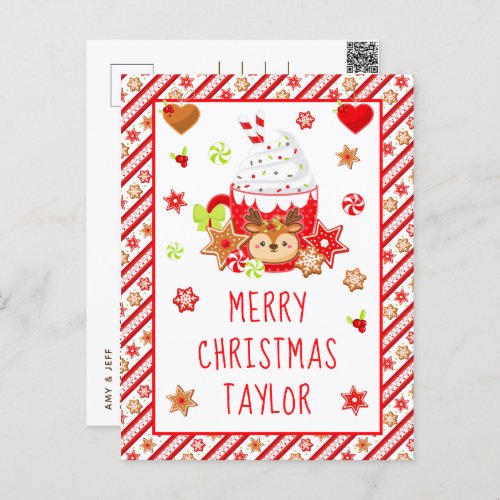 Cookies and Cocoa Red Merry Christmas Holiday Postcard