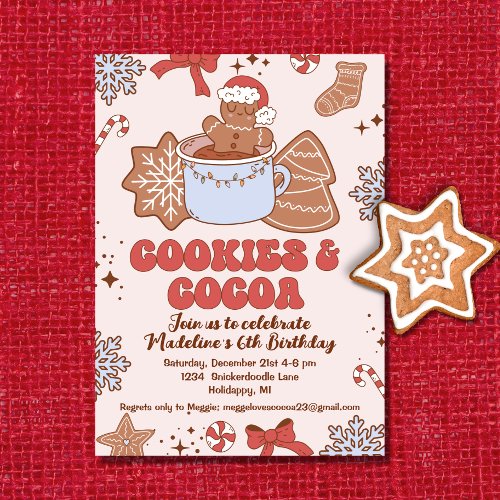Cookies and Cocoa Retro Groovy Christmas Birthday Invitation