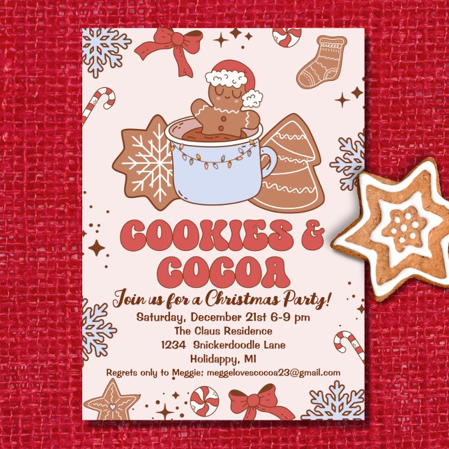 Cookies and Cocoa Retro Groovy Christmas Party Invitation (Creator Uploaded)