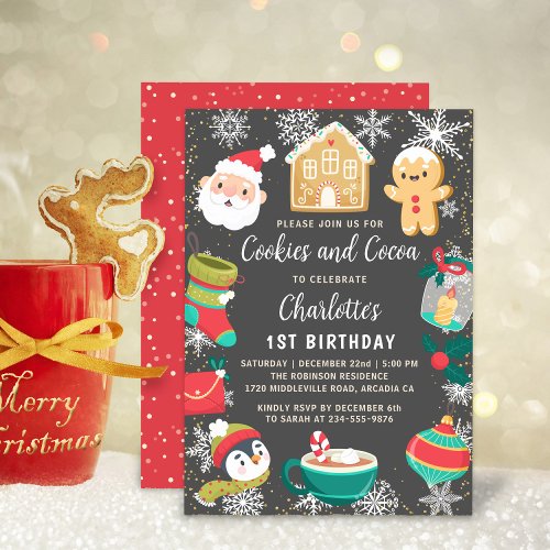 Cookies and Cocoa Snow Christmas Kids Birthday Invitation
