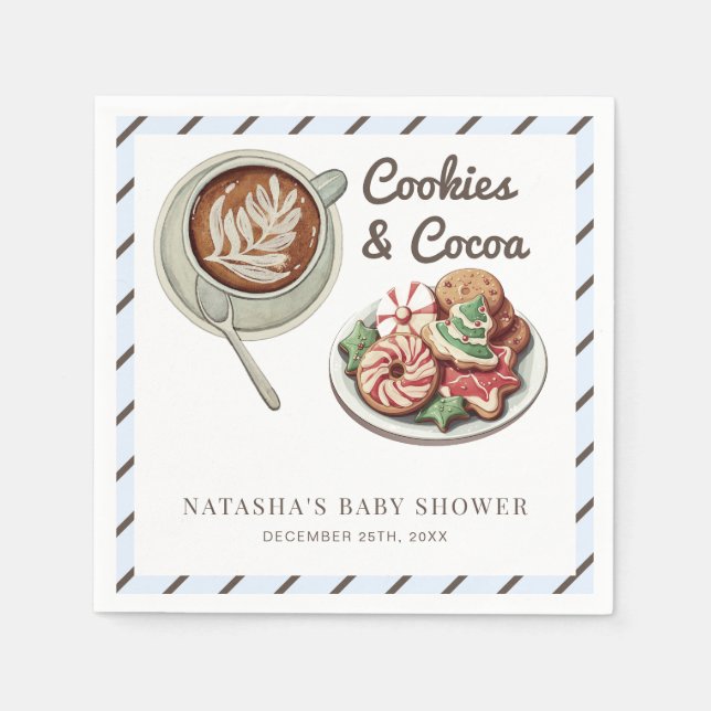 Cookies and Cocoa Warm Blue Boy Baby Shower Napkins (Front)