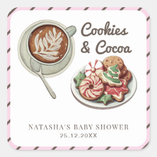 Cookies and Cocoa Warm Pastel Pink Baby Shower Square Sticker