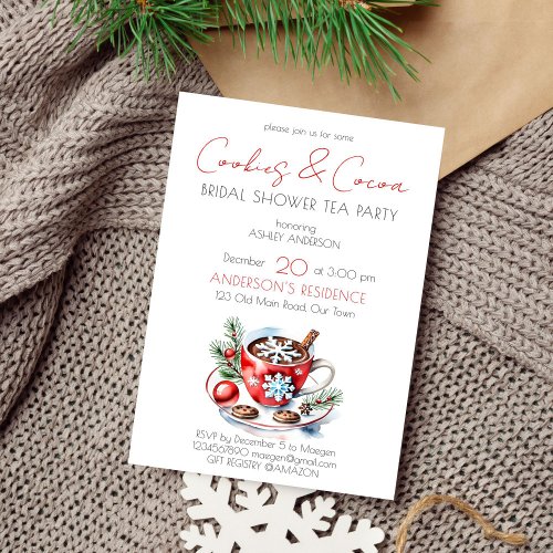 Cookies and cocoa winter bridal shower tea party invitation