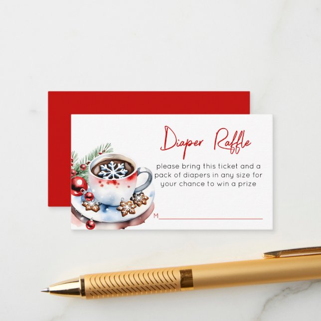 Cookies and cocoa winter Christmas diaper raffle Enclosure Card (Front/Back In Situ)