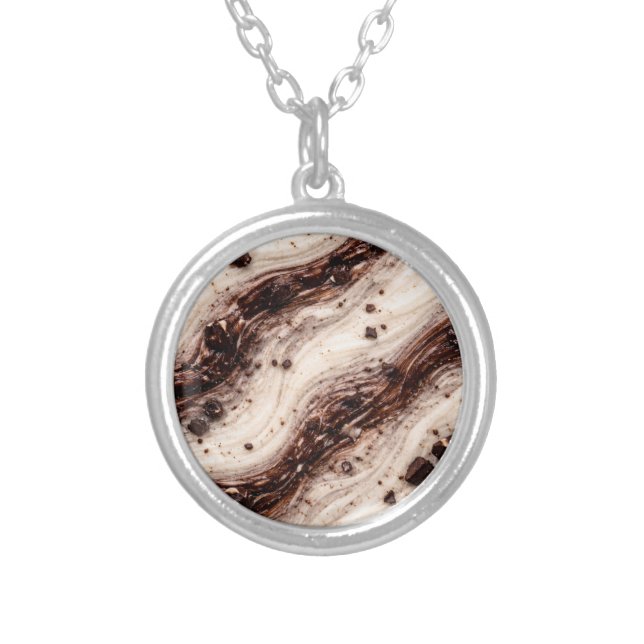 Cookies and Cream Milkshake Marble Texture Design Silver Plated Necklace (Front)