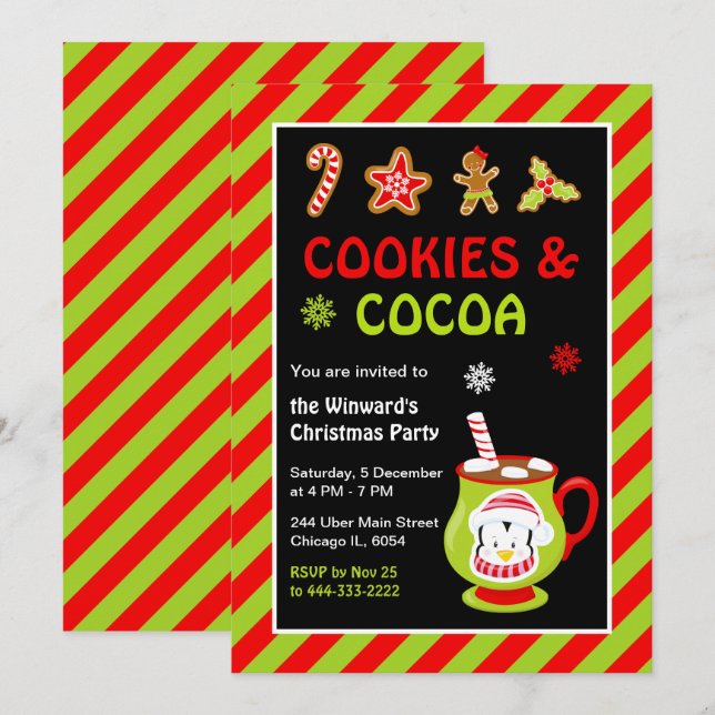 Cookies and Hot Cocoa Christmas Party Invitation (Front/Back)